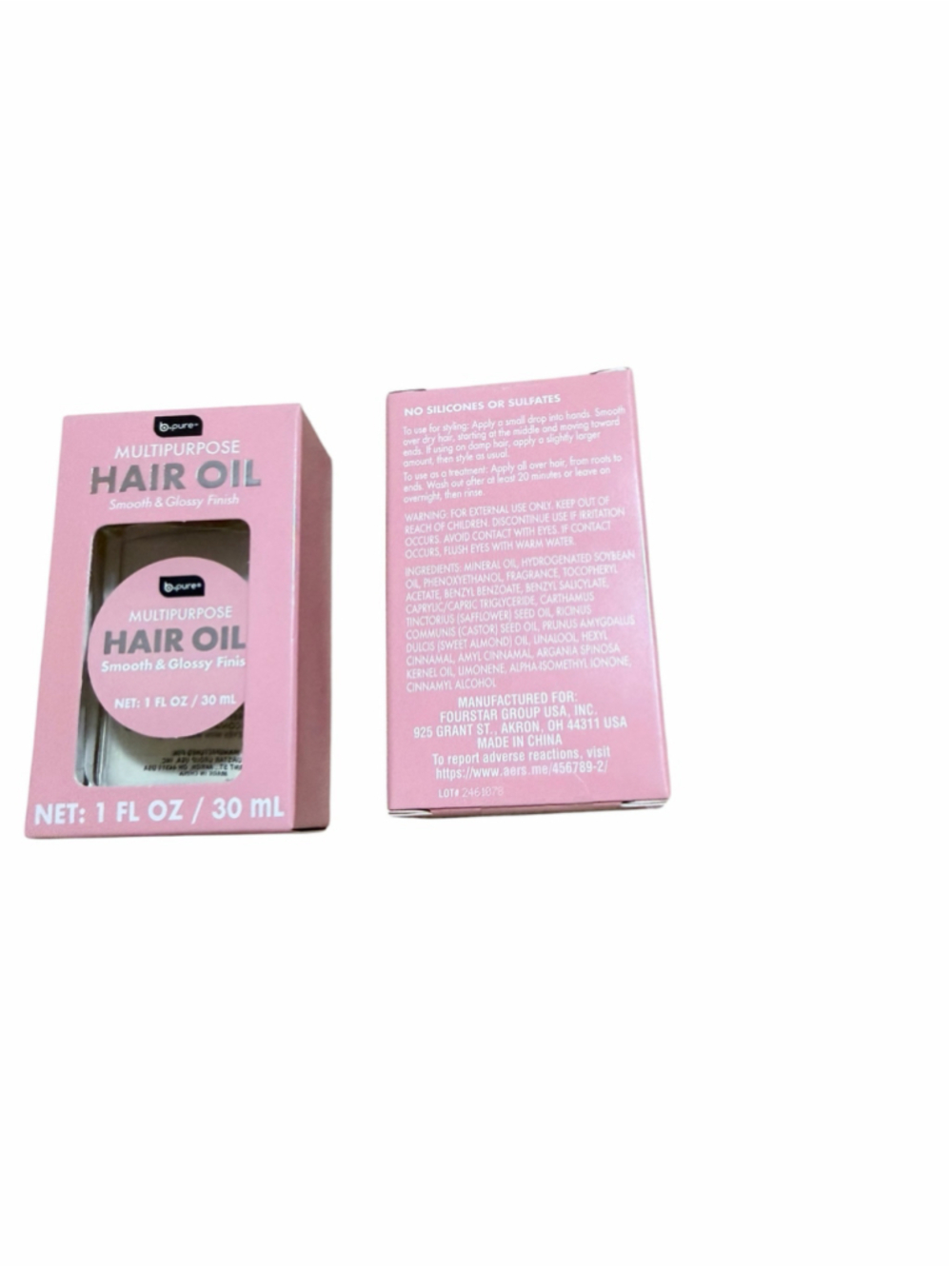 b.pure Multipurpose Hair Oil 1 fl oz Pink and White